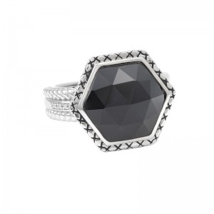 Sterling Silver Trebol Hexagon Bezel Onyx Ring