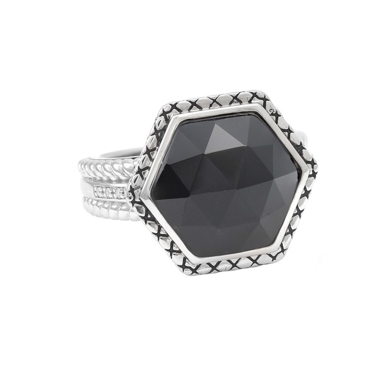 Silver Onyx/Diamond Ring