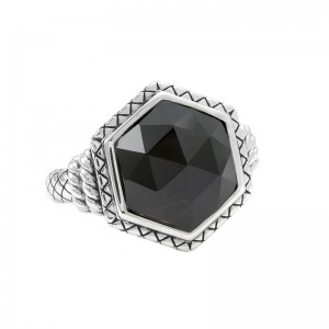 Sterling Silver Trebol Hexagon Bezel Onyx Ring