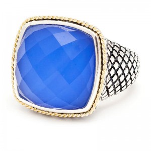 Trebol Cushion Bezel Blue Agate Ring