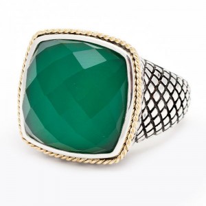 Trebol Cushion Bezel Green Agate Ring