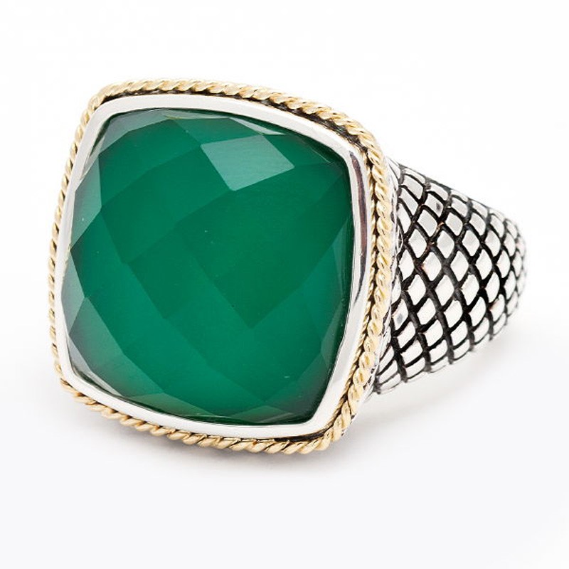 18K/Silver Green Agate Doublet Ring