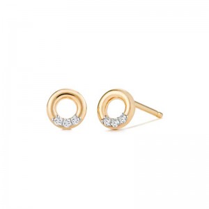 AURELIE GI "LENA" 14K YELLOW GOLD OPEN CIRCLE DIAMOND STUDS