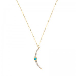 AURELIE GI "NORA" 14K YELLOW GOLD TURQUOISE AND WHITE SAPPHIRE MOON 16/17/18" NECKALCE