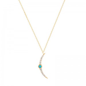 AURELIE GI "NORA" 14K YELLOW GOLD TURQUOISE AND WHITE SAPPHIRE MOON 16/17/18" NECKALCE