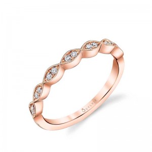 14K ROSE GOLD SCALLOPED WEDDING BAND WITH .10TWT ROUND SI CLARITY & GH COLOR DIAMONDS SIZE 4