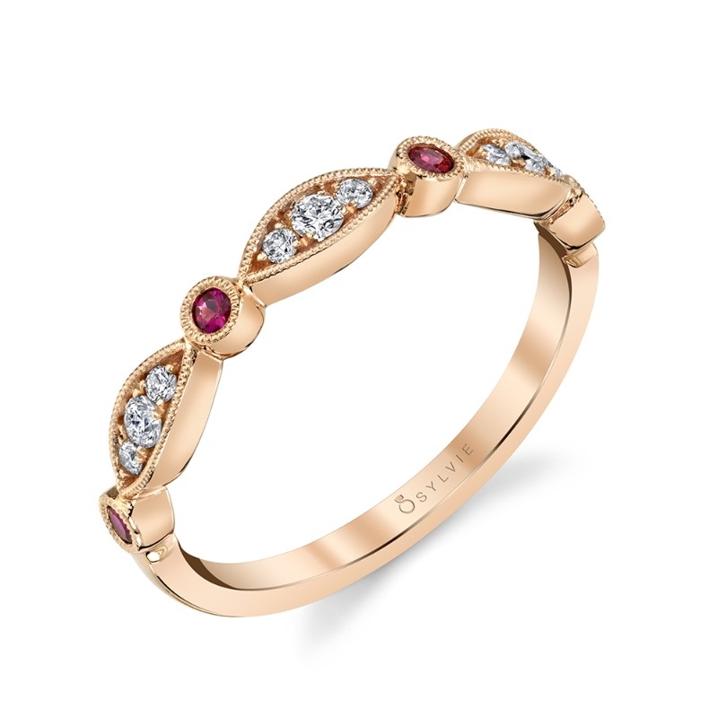 RUBY AND DIAMOND VINTAGE WEDDING BAND - Talia