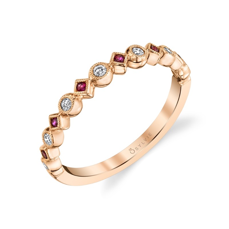 Diamond and Ruby Gemstone Wedding Band - Devondra