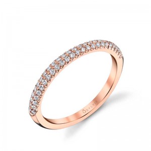 14K ROSE GOLD DOUBLE ROW WEDDING BAND WITH .23CTTW ROUND SI2 CLARITY & HI COLOR DIAMONDS SET HALF WAY DOWN THE SHANK