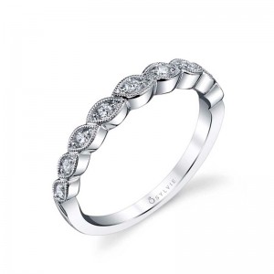 14K WHITE GOLD SLANTED MARQUISE BAND WITH .16CTTW ROUND SI CLARITY & GH COLOR DIAMONDS