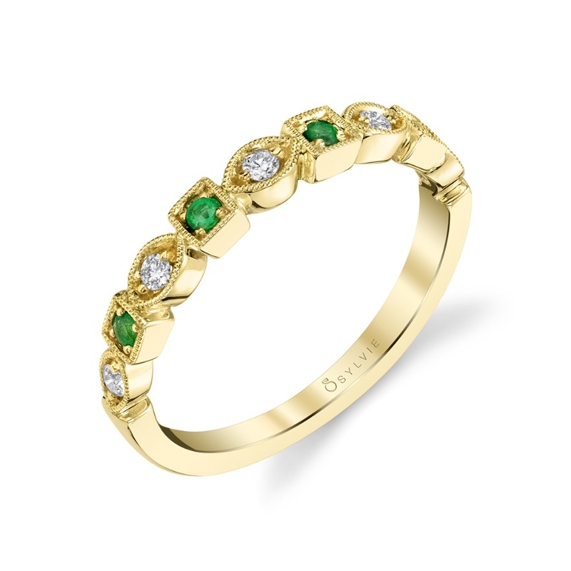 MODERN EMERALD GEMSTONE WEDDING BAND - MILENA