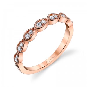 14K ROSE GOLD PEAR SHAPED SCALLOPED BAND WITH .19CTTW ROUND SI CLARITY & GH COLOR DIAMONDS SIZE 5.25