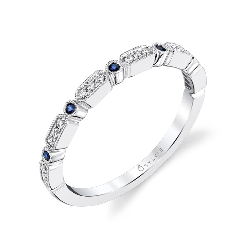 Modern Blue Sapphire & Diamond Stackable Band - Ashlee