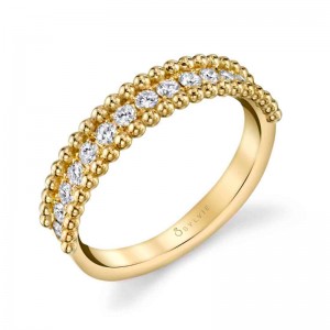 14K YELLOW GOLD BAND WITH .42CTTW ROUND SI CLARITY & GH COLOR DIAMONDS WITH A BEADED EDGE-CUSTOM MADE IN FINGER SIZE 10