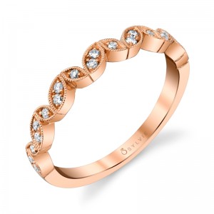 14K ROSE GOLD LEAF TWIST STYLE BAND WITH .13CTTW ROUND SI CLARITY & GH COLOR DIAMONDS