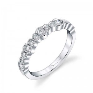 14K WHITE GOLD MILGRAIN ROUND BEZEL STYLE BAND WITH .46CTTW ROUND SI CLARITY & GH COLOR DIAMONDS