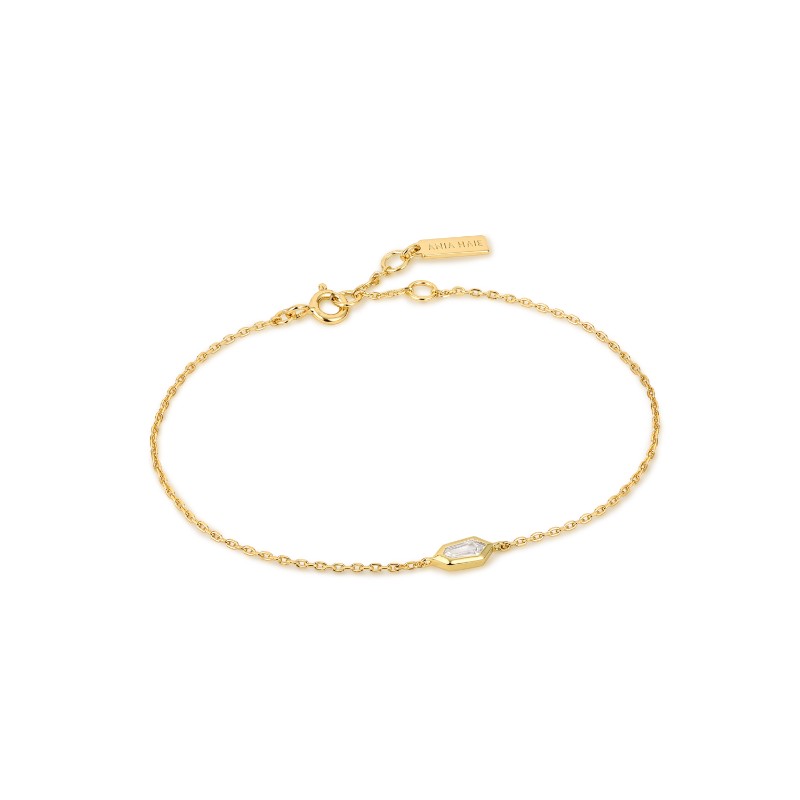 ANIA HAIE 14K GOLD PLATED ON STERLING SILVER SPARKLE EMBLEM CHAIN BRACELET