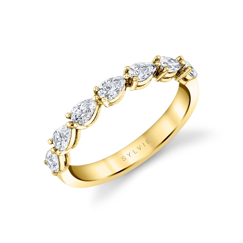 Pear Shaped East to West Wedding Ring - 0.75 CT