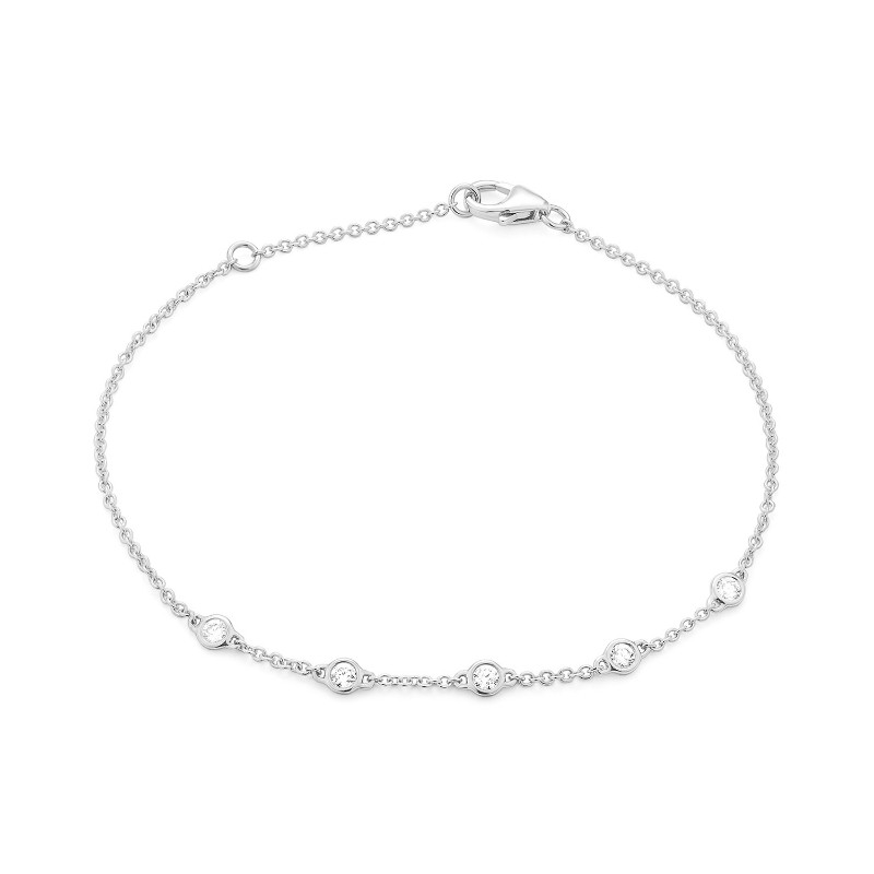 14K WHITE GOLD CABLE CHAIN WITH 5 ROUND BEZEL SET SI CLARITY & H COLOR BEZEL SET DIAMONDS