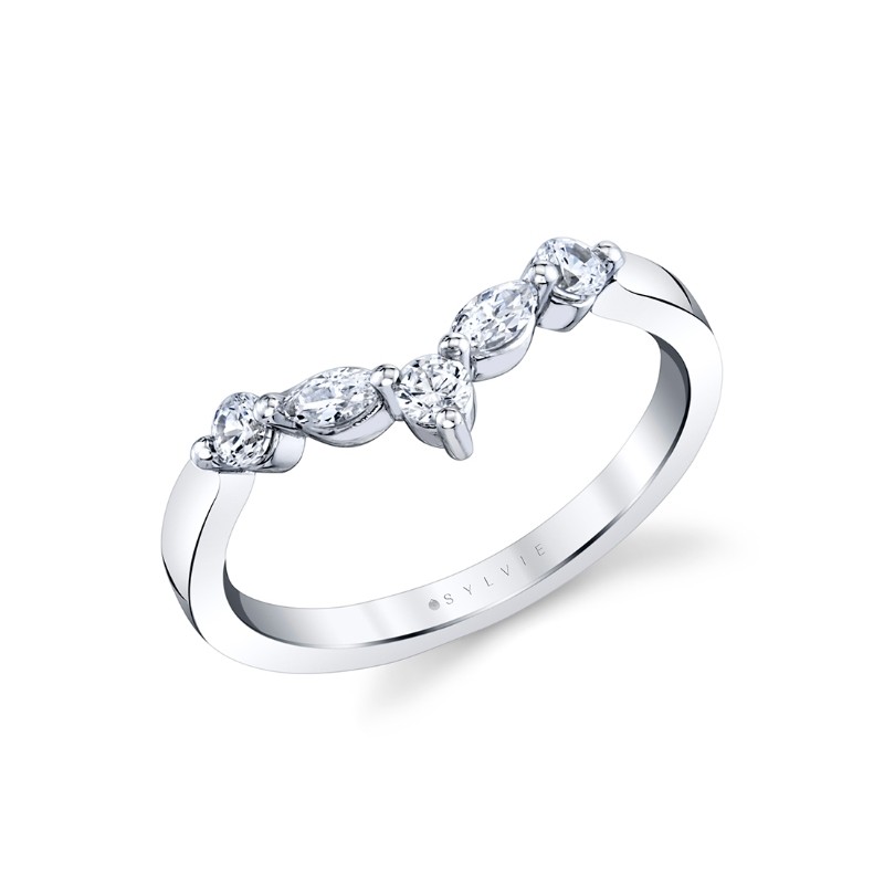 Round and Marquise Curved Diamond Wedding Band