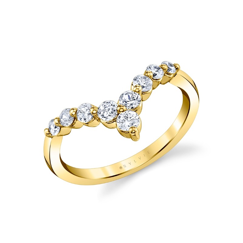 Round Diamond Chevron Wedding Band
