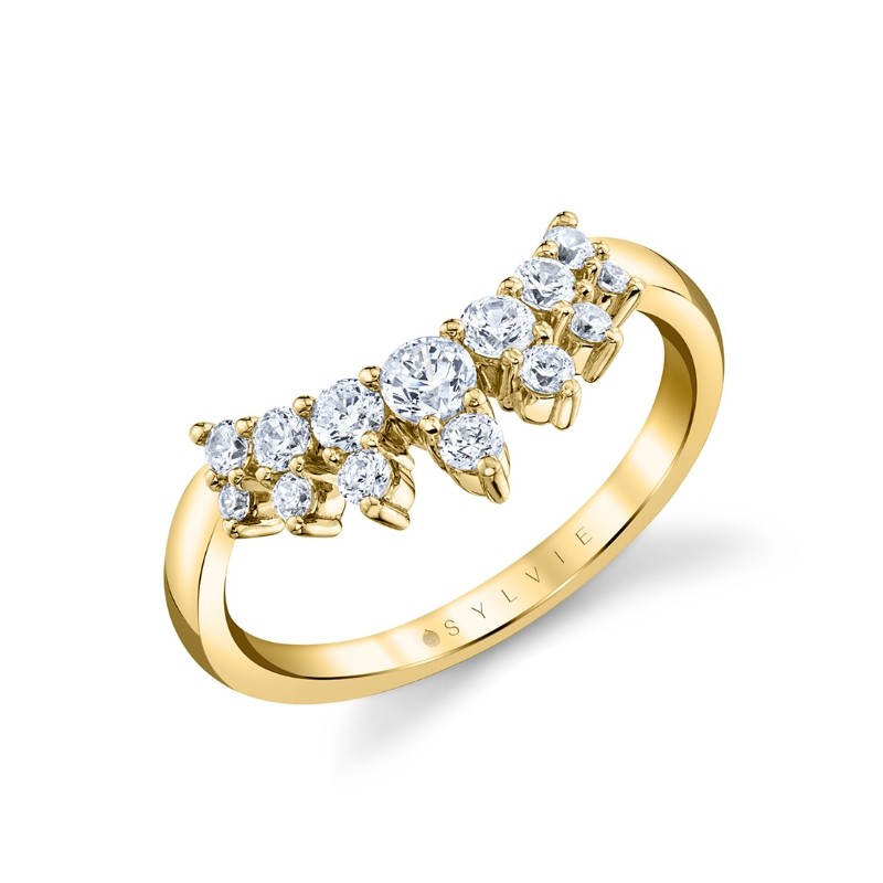 Round Diamond Curved Wedding Band