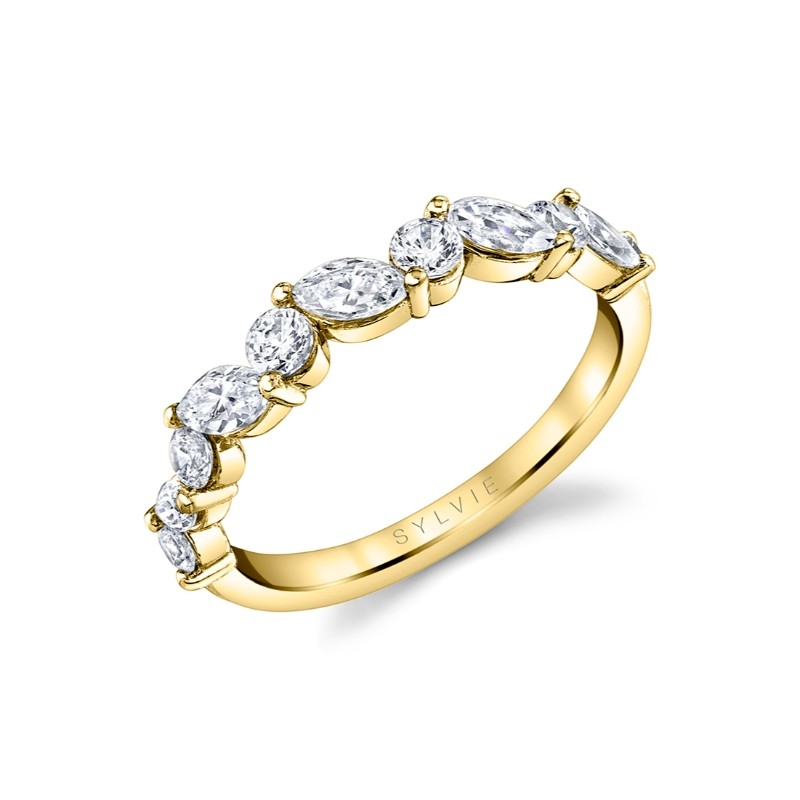 Alternating Marquise And Round Wedding Band