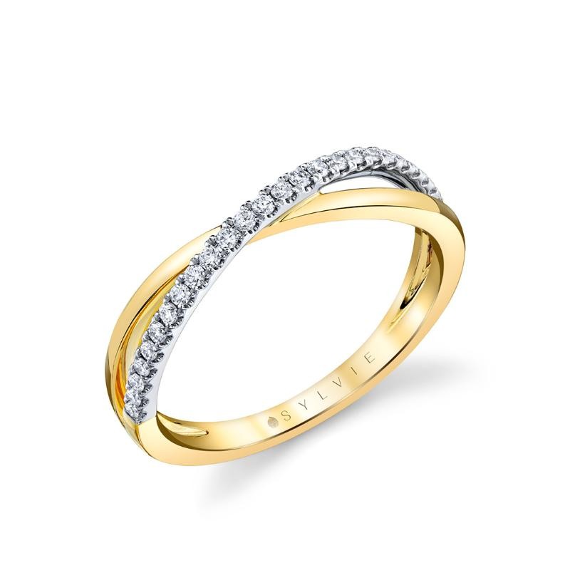 Two Tone Modern Crossover Wedding Band