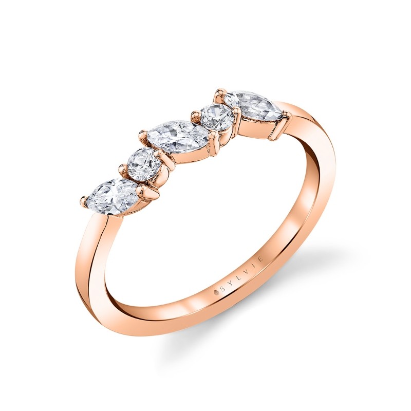 Marquise and Round Slanted Wedding Ring