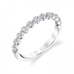 14K WHITE GOLD 1-PRONG BAND WITH .56CTTW ROUND SI CLARITY & GH COLOR DIAMONDS FINGER SIZE 4.5