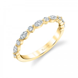 14K YELLOW GOLD BAND WITH ALTERNATING .50CTTW MARQUISE AND ROUND SI1 CLARITY & GH COLOR DIAMONDS FINGER SIZE 4.75