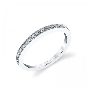 14K WHITE GOLD BAND WITH .17CTTW ROUND SI CLARITY & GH COLOR DIAMONDS SET HALF WAY DOWN SIZE 5