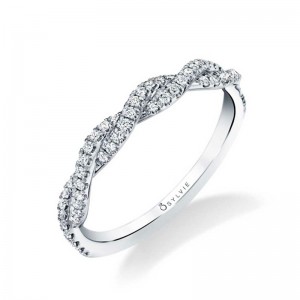 14K WHITE GOLD TWISTED BAND WITH .25CTTW ROUND SI CLARITY AND GH COLOR DIAMONDS FINGER SIZE 5.5