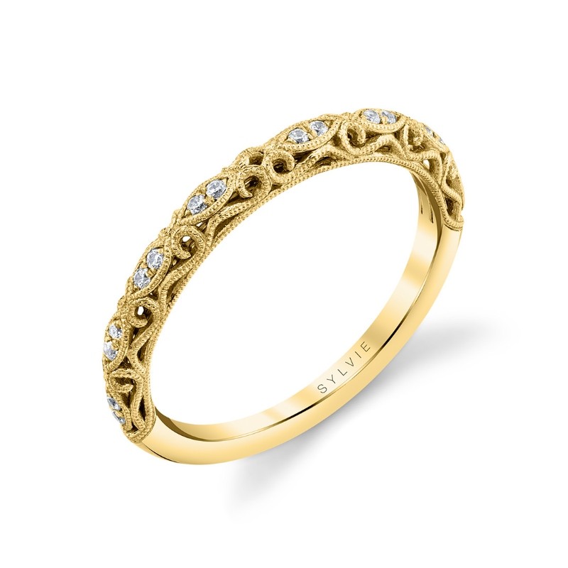 Round Cut Unique Wedding Band - Regine