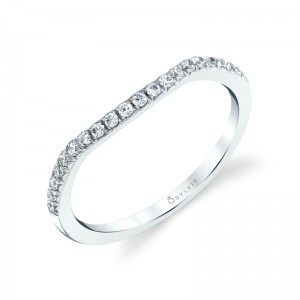 14K WHITE GOLD CURVED BAND WITH .16CTTW ROUND SI CLARITY & G COLOR DIAMONDS