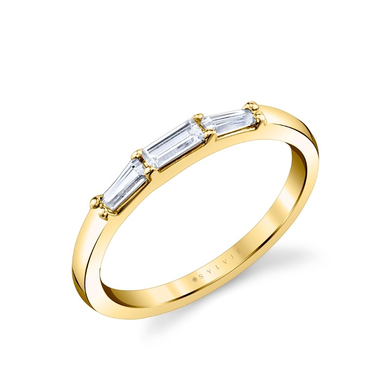 Three Stone Prong Set Baguette Wedding Ring - Nicolette