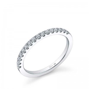 14K WHITE GOLD PRONG SET BAND WITH .41TWT ROUND SI CLARITY & GH COLOR DIAMONDS SET 3/4 OF THE WAY SIZE 5.25