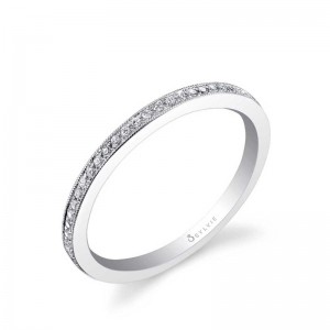 14K WHITE GOLD MILGRAIN BAND WITH .10TWT ROUND SI1 CLARITY & GH COLOR DIAMONDS (MATCHING BAND FOR A 1CT RD CTR)
