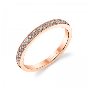 14K ROSE GOLD MILGRAIN EDGE BAND WITH .15CTTW ROUND SI CLARITY & GH COLOR DIAMONDS