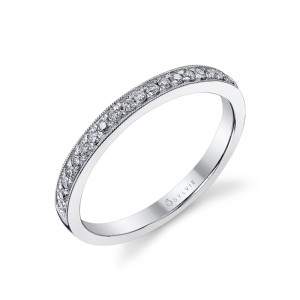 18K WHITE GOLD MILGRAIN WEDDING BAND WITH .15TWT ROUND SI CLARITY & GH COLOR DIAMONDS