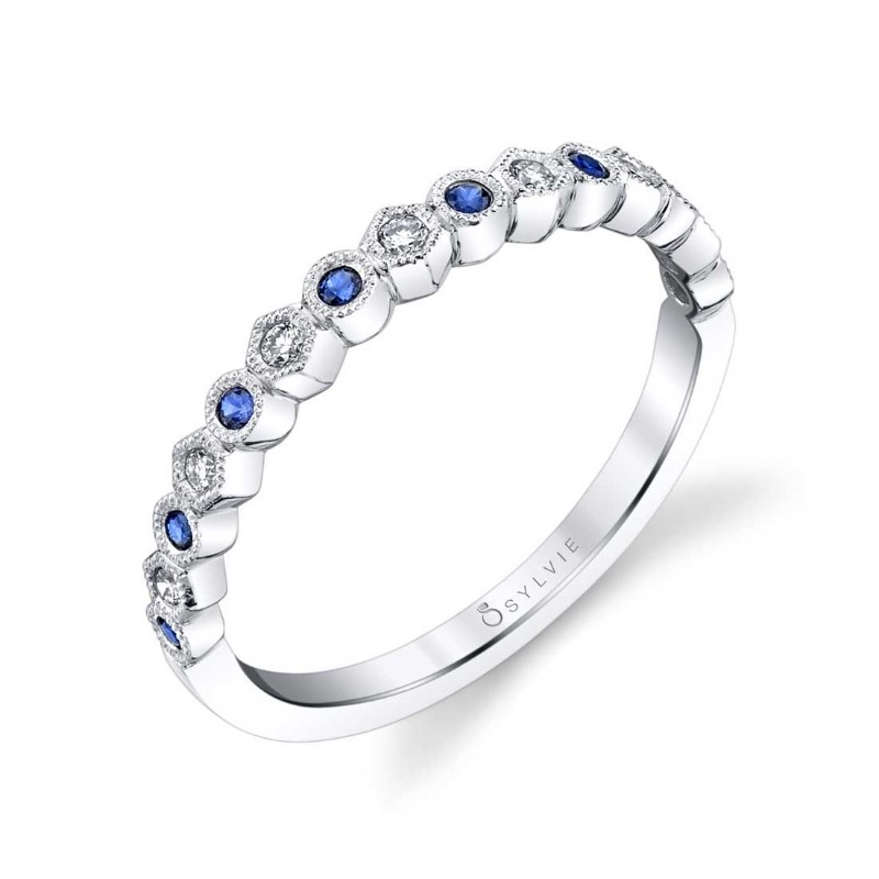 Blue Sapphire Gemstone Wedding Band - Justine