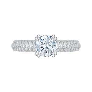 Euro Shank Diamond Cathedral Style Engagement Ring In 14K White Gold (Semi-Mount)