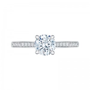 Round Diamond Solitaire with Accents Engagement Ring in 14K White Gold (Semi-Mount)