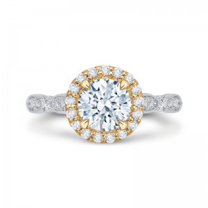 Round Diamond Halo Vintage Engagement Ring in 14K Two Tone Gold (Semi-Mount)