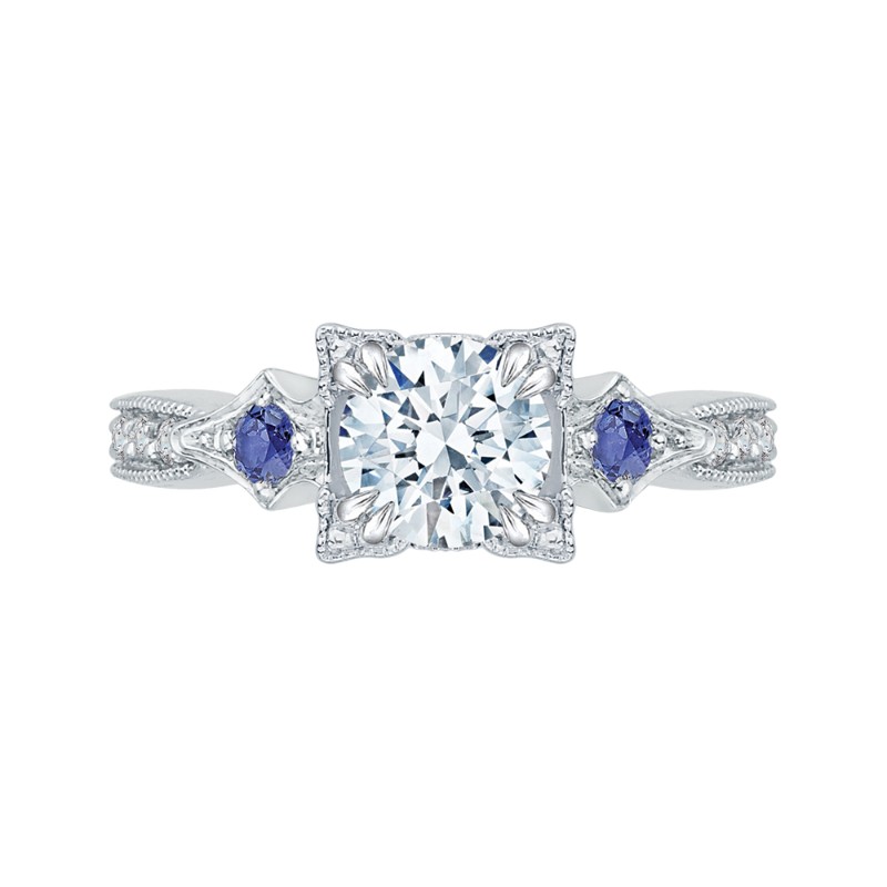 Round Diamond Engagement Ring with Sapphire in 14K White Gold (Semi-Mount)