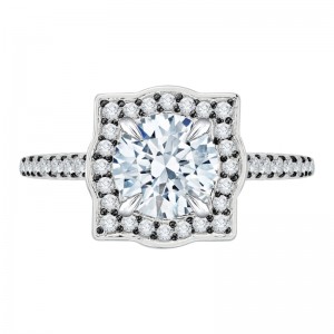 Black and White Rhodium Tips Diamond Halo Vintage Engagement Ring in 14K White Gold (Semi-Mount)