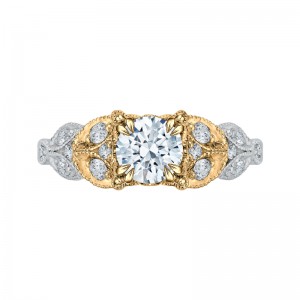 Round Diamond Floral Engagement Ring in 14K Two-Tone Gold (Semi-Mount)