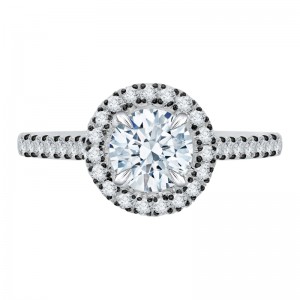Black Rhodium Tips Round Diamond Halo Engagement Ring in 14K White Gold (Semi-Mount)