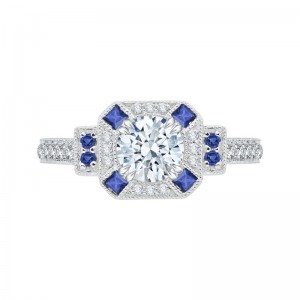 Round Diamond and Sapphire Engagement Ring in 14K Two Tone Gold (Semi-Mount)