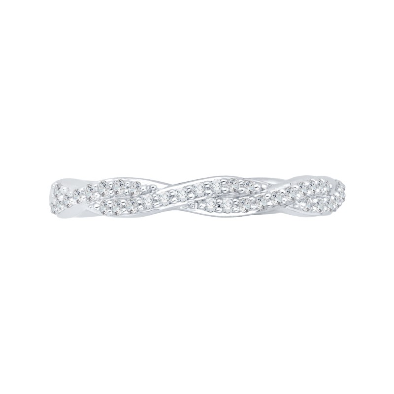 Round Diamond Criss-Cross Half-Eternity Wedding Band in 14K White Gold